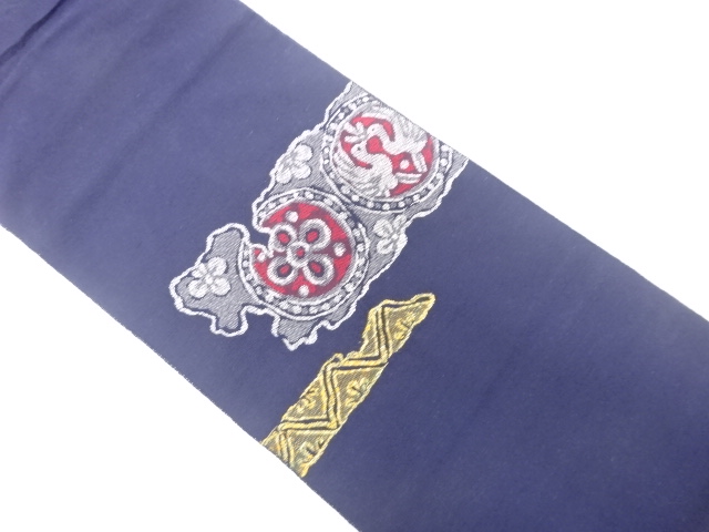 手織り紬　霞に花鳥模様織り出し　名古屋帯